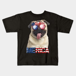 Merica Pugs Dog American Flag 4Th Of July Kids T-Shirt